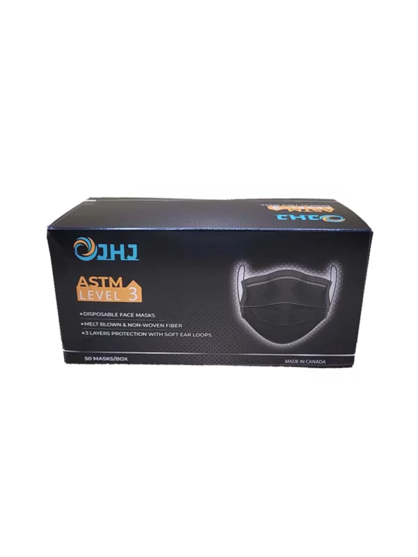 JHJ Medical ASTM Level 3 Black Masks - 50/box - Image 1